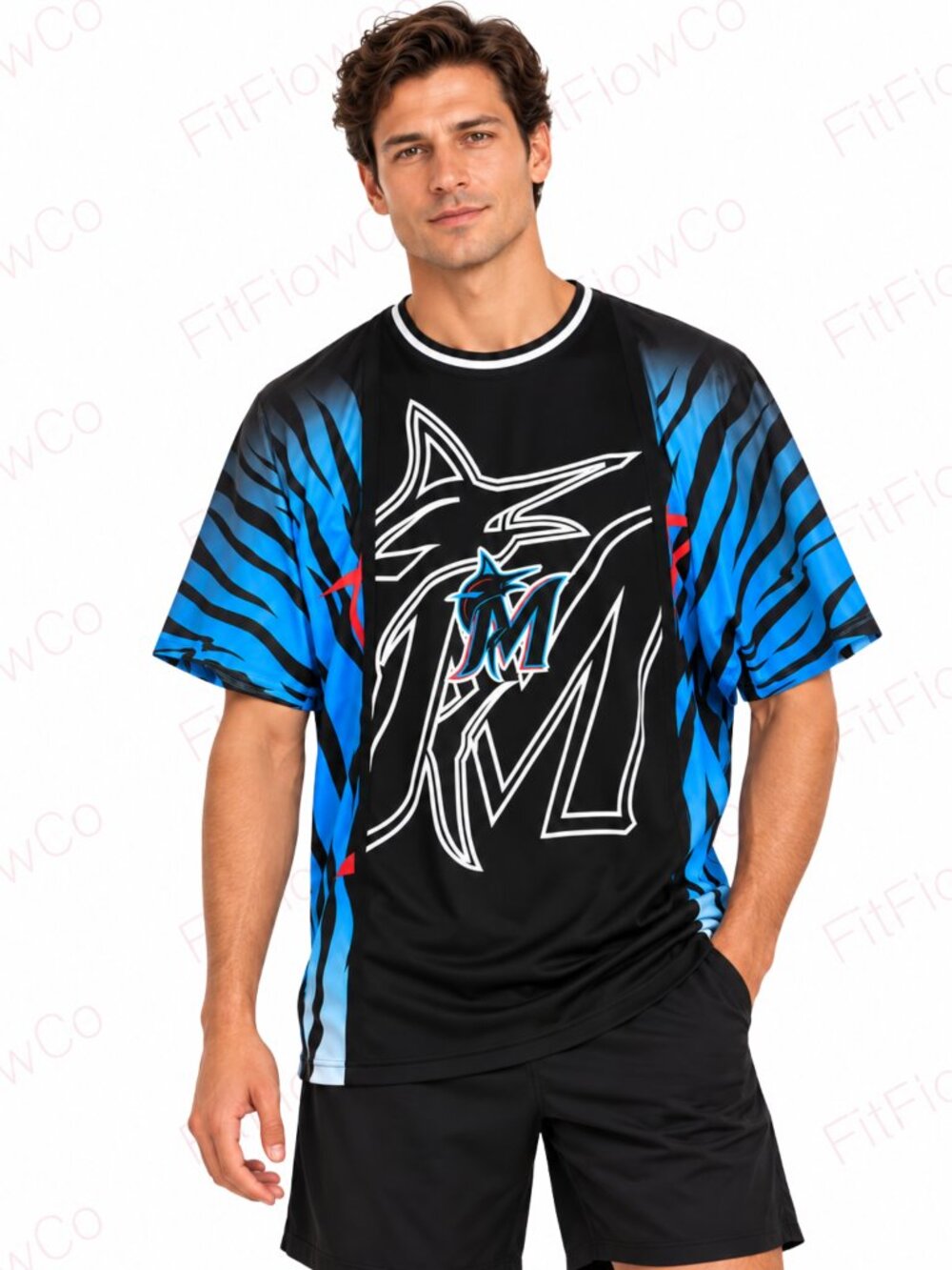 Pro Standard Miami Marlins Graphic Jersey Men XL Black Blue NWOT